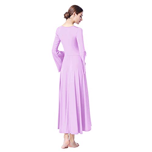 Vestidos de Fiesta Mujer Largos Litúrgico Manga Larga Leotardo Gimnasia Ballet Danza Clásica Combinación Elegantes Flamenco Maillot Adulto con Falda Disfraz Violeta Claro S