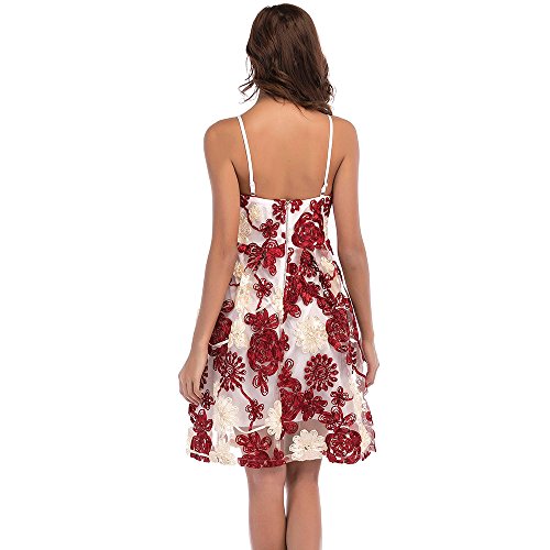 Vestidos De Mujer De Fiesta De Coctel Cortos Elegantes Sin Mangas V Cuello Cintura Alta Dresses Señoras Moderno A-Line Vestidos Años 50 Vintage Moda Flores Vestido Verano (Color : Blanco, Size : S)