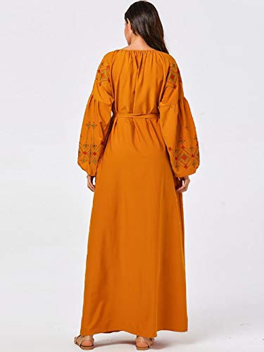 Vestidos de Mujer Tallas Grandes Bordado Vestidos árabes de Manga Larga Kaftan marroquí Dubai Abaya Vestido Largo musulmán Ropa Femenina Amarillo L