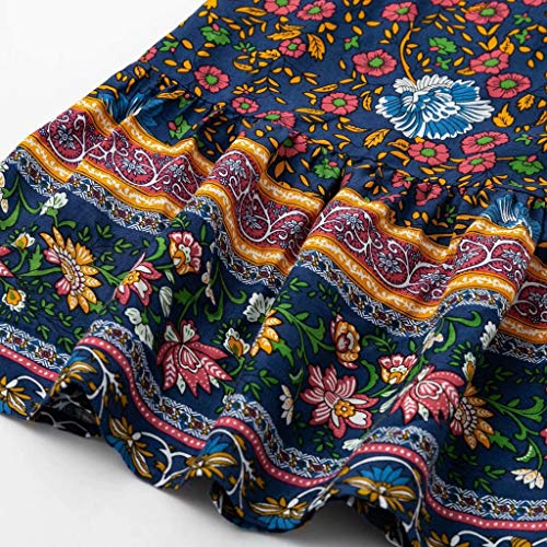 Vestidos de Mujer,Mujeres Sexy Casual Alta Cintura Bohemia Impresión V Cuello Estilo Nacional Vestido Mujer de Camiseta Suelto Casual Cuello Redondo Mini Vestidos