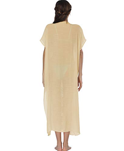 Vestidos de Playa Largos Cuello V Vestidos Pareos Playeros Boho Vestido Playa Mujer Kaftan Camisolas Caftanes Tunica Playa Piscina Ropa de Baño Playero Bikini Cover Up Tunicas Playera Camisola