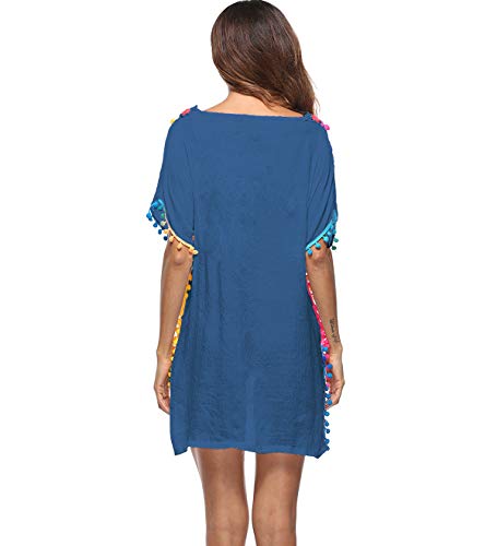 Vestidos de Playa Vestidos Pareos Playeros Vestido Playa Mujer Kaftan Camisolas Caftanes Bluson Tunica Blusas Playa Piscina Ropa de Baño Playero Mujer Bikini Cover Up Tunicas Playera Camisola Azul