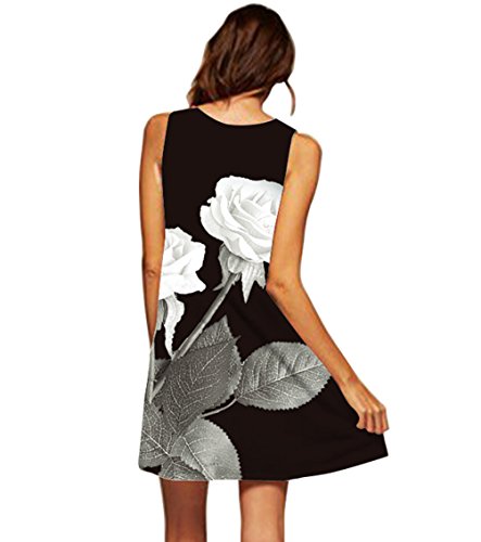 Vestidos de Verano Cortos Mujer Vestido de Diario Boho Estampados Flores Corto Rectos Casuales Mini Vestidos Playeros sin Mangas Diarios Gasa Sueltos Señora Vestido Camisero Playero Bonitos Anchos L