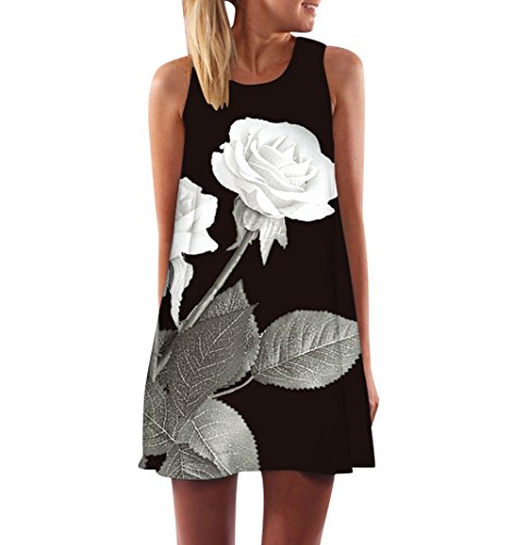 Vestidos de Verano Cortos Mujer Vestido de Diario Boho Estampados Flores Corto Rectos Casuales Mini Vestidos Playeros sin Mangas Diarios Gasa Sueltos Señora Vestido Camisero Playero Bonitos Anchos L