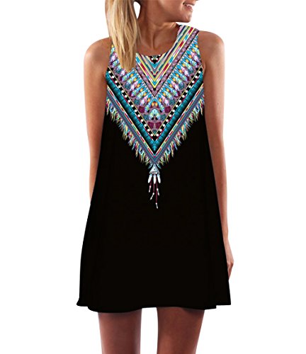Vestidos de Verano Cortos Mujer Vestido de Diario Boho Estampados Flores Corto Rectos Casuales Mini Vestidos Playeros sin Mangas Diarios Gasa Sueltos Señora Vestido Playero Bonitos Anchos Negro 2XL