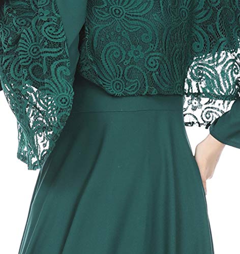 Vestidos Largos Ropa de Mujer Cordón Musulmán Túnica Maxi Falda Color Sólido Ropa Arabe Prenda(Sin Pañuelo) Verde XL