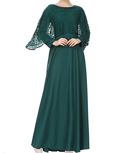 Vestidos Largos Ropa de Mujer Cordón Musulmán Túnica Maxi Falda Color Sólido Ropa Arabe Prenda(Sin Pañuelo) Verde XL