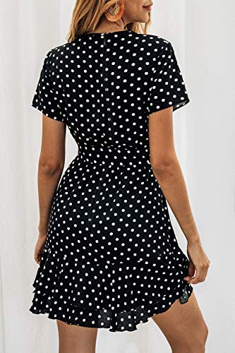 Vestidos Mujer Bohemio Corto Lunares Verano Playa Fiesta Vestido Casual Magas Cortas Cuello en V Noche Playa Vacaciones Negro S