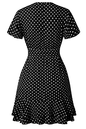 Vestidos Mujer Bohemio Corto Lunares Verano Playa Fiesta Vestido Casual Magas Cortas Cuello en V Noche Playa Vacaciones Negro S