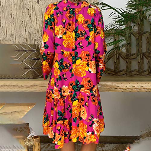 Vestidos Mujer Verano 2019 Nuevo SHOBDW Cuello en V Llamarada Manga Larga Elegant Vestidos Playa Boho Floral Mini Vestidos Vintage Fiesta Vestidos Mujer Cortos Talla Grande(Rosa,5XL)