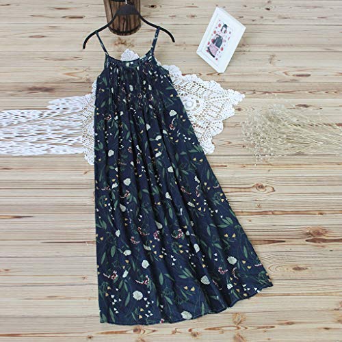 Vestidos Mujer Verano 2019 Nuevo SHOBDW Cuello Redondo Sin Mangas Camisole Suave Elegant Boho Floral Vestidos Playeros Mujer Casual Suelto Vestidos Mujer Largos Talla Grande(Armada,5XL)