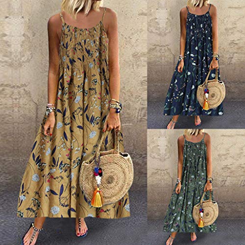 Vestidos Mujer Verano 2019 Nuevo SHOBDW Cuello Redondo Sin Mangas Camisole Suave Elegant Boho Floral Vestidos Playeros Mujer Casual Suelto Vestidos Mujer Largos Talla Grande(Armada,5XL)