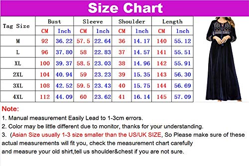 Vestidos Ocasionales Musulmanes Islámicos Mujeres - Traje Bordado Invierno Manga Larga Traje Oración Ramadan Azul Oscuro 3XL