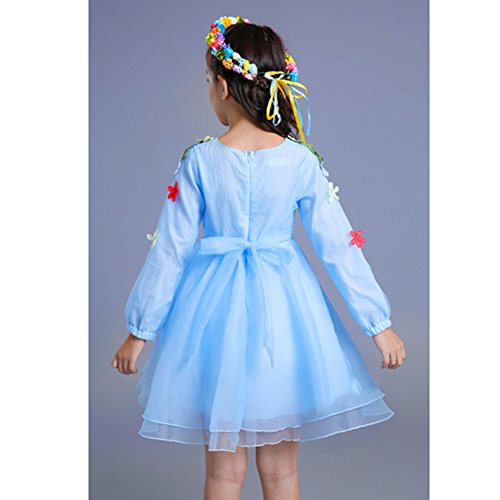 Vestidos para Bebé Niñas - Princesa Largos Vestido de Encaje Elegante Ropa de Fiesta/Noche/Bodas Mangas Largas Invierno Otoño Vestir Azul Claro/160