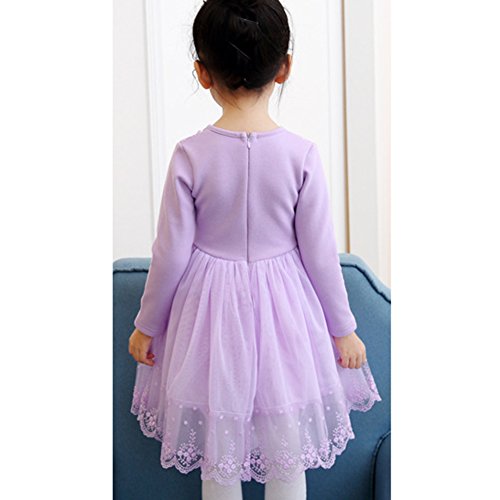 Vestidos para Bebé Niñas - Princesa Largos Vestido de Encaje Elegante Ropa de Fiesta/Noche/Bodas Mangas Largas Invierno Otoño Vestir Púrpura/145-155cm