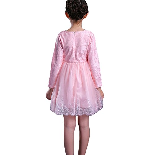 Vestidos para Bebé Niñas - Princesa Largos Vestido de Encaje Elegante Ropa de Fiesta/Noche/Bodas Mangas Largas Invierno Otoño Vestir Rosado/140