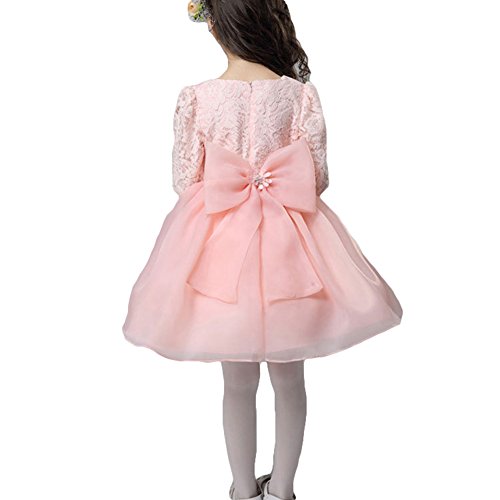 Vestidos para Bebé Niñas - Princesa Largos Vestido de Encaje Elegante Ropa de Fiesta/Noche/Bodas Mangas Largas Invierno Otoño Vestir Rosado/160