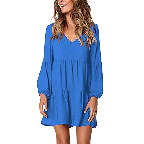 Vestidos Sexy Mujer de Fiesta Elegante Corto POLP Rojo Mini Faldas Mujer Sexy Vestido de Fiesta Talla Grande Escote en V Manga Larga Vestir Ropa Falda Verano Primavera S-XL