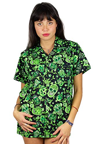 V.H.O. Funky Camisa Hawaiana, Skull, Green, M