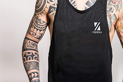Vibrha Camiseta Deportiva Sin Mangas Flúor De Hombre - Camiseta De Tirantes Bodybuilding Gym Fitness (Negro, L)