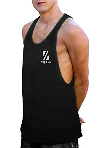 Vibrha Camiseta Deportiva Sin Mangas Flúor De Hombre - Camiseta De Tirantes Bodybuilding Gym Fitness (Negro, L)