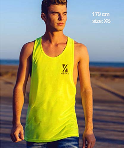 Vibrha Camiseta Deportiva Sin Mangas Flúor De Hombre - Camiseta De Tirantes Bodybuilding Gym Fitness (Negro, L)