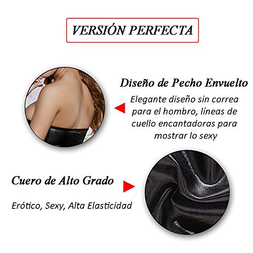 VicSec Una Pieza Vestido Charol Erótica, Súper Elástica Sexy Lencería Falda de PU Cuero de Patente Brillante Protección Ambiental para Mujeres Flacas Bodycon - Negro