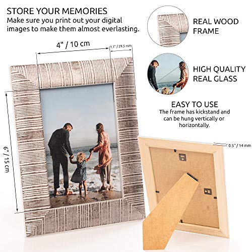 Victoria Collection Marco de fotos clásico de madera – Arena – Marco de fotos acanalado para fotos | Marco de fotos de pie adecuado para escritorio y pared | Plateado 4x6 / 10x15 cm