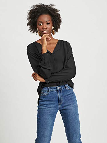 Vila Clothes Vilucy L/s Shirt-Noos Blusa, Negro (Black Black), 34 (Talla del Fabricante: X-Small) para Mujer