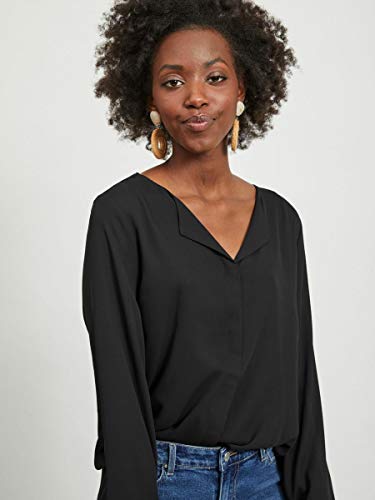 Vila Clothes Vilucy L/s Shirt-Noos Blusa, Negro (Black Black), 34 (Talla del Fabricante: X-Small) para Mujer