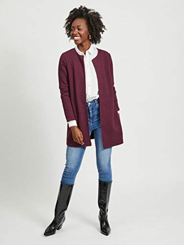 Vila Clothes Vinaja New Long Jacket-Noos Abrigo, Rojo (Winetasting Winetasting), 36 (Talla del Fabricante: X-Small) para Mujer