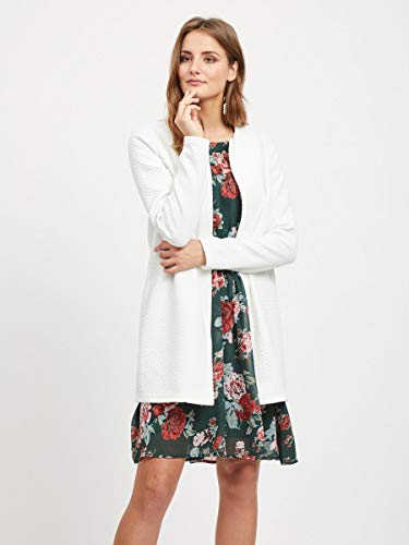 Vila Clothes Vinaja New Long Jacket-Noos Chaqueta Punto, Blanco (Snow White Snow White), 34 (Talla del Fabricante: X-Small) para Mujer