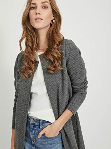 Vila Clothes Vinaja New Long Jacket-Noos Chaqueta Punto, Gris (Medium Grey Melange), 36 (Talla del Fabricante: Small) para Mujer