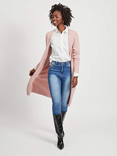 Vila Viril L/s Long Knit Cardigan-Noos Suéter, Color Malva Pálido/Detalle: Melange, M para Mujer