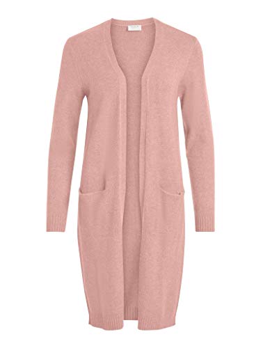 Vila Viril L/s Long Knit Cardigan-Noos Suéter, Color Malva Pálido/Detalle: Melange, M para Mujer
