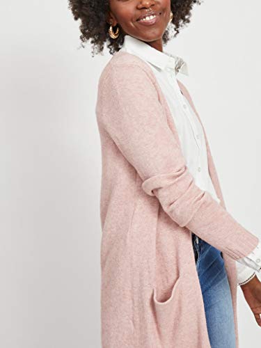 Vila Viril L/s Long Knit Cardigan-Noos Suéter, Color Malva Pálido/Detalle: Melange, M para Mujer