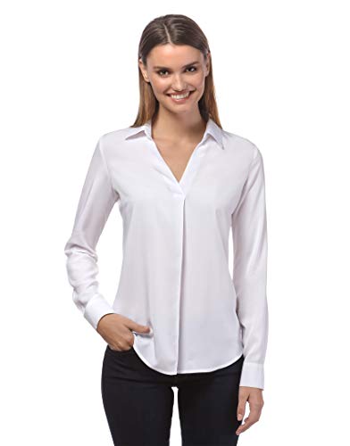 Vincenzo Boretti Blusa, Corte Recto, Cuello de la Camisa Blanco M