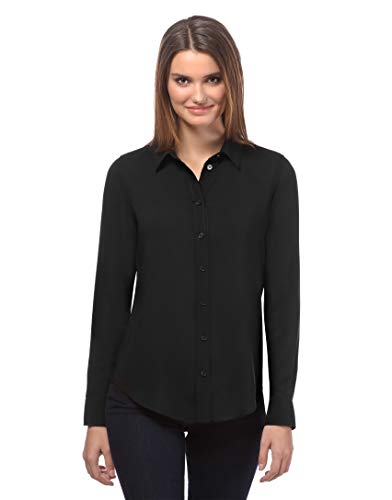 Vincenzo Boretti Blusa, Corte Recto, Cuello de la Camisa Negro XL