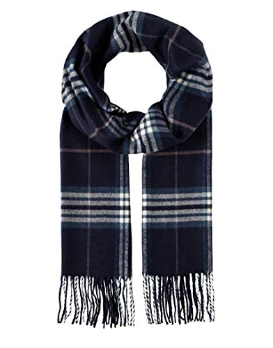 Vincenzo Boretti Bufanda, clásica - de cuadros - con flecos, suave como la cachemira azul