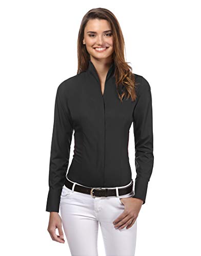 Vincenzo Boretti Camisa de Mujer, Corte Ligeramente más angosto, 100% algodón, Manga-Larga, Cuello cáliz, Lisa, fácil de Planchar, Elegante y clásica Negro 36