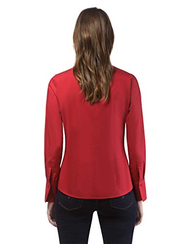 Vincenzo Boretti Camisa de Mujer, Corte Ligeramente más angosto, 100% algodón, Manga-Larga, Cuello cáliz, Lisa, fácil de Planchar, Elegante y clásica Rojo 42