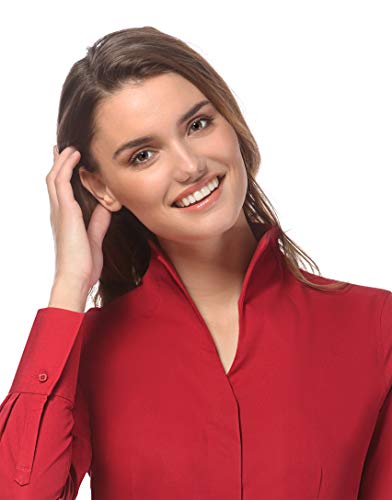 Vincenzo Boretti Camisa de Mujer, Corte Ligeramente más angosto, 100% algodón, Manga-Larga, Cuello cáliz, Lisa, fácil de Planchar, Elegante y clásica Rojo 42