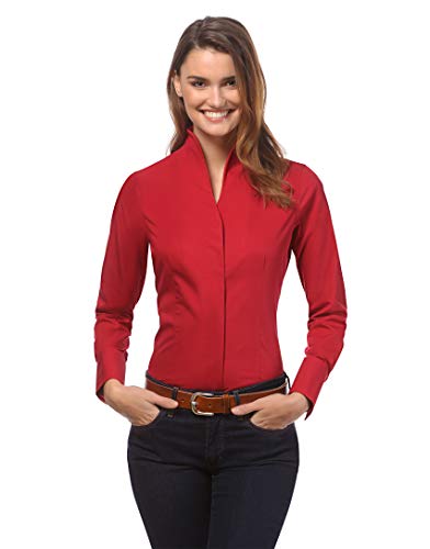 Vincenzo Boretti Camisa de Mujer, Corte Ligeramente más angosto, 100% algodón, Manga-Larga, Cuello cáliz, Lisa, fácil de Planchar, Elegante y clásica Rojo 42