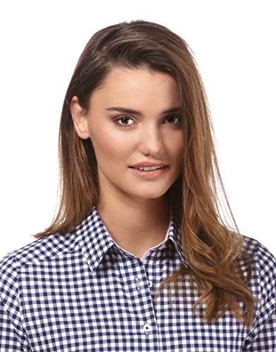 Vincenzo Boretti Camisa de Mujer, Corte Ligeramente más angosto, 100% algodón, Manga-Larga, Cuello Kent, de Cuadros, fácil de Planchar, Elegante y clásica Azul Oscuro/Blanco 34