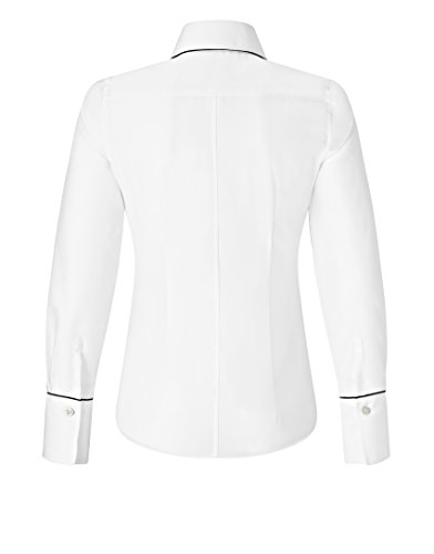 Vincenzo Boretti Camisa de Mujer, Corte Ligeramente más angosto, 100% algodón, Manga-Larga, Lisa, fácil de Planchar, Cuello Kent, Elegante y clásica Blanco 36