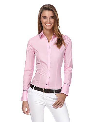 Vincenzo Boretti Camisa de Mujer, Corte Ligeramente más angosto, 100% algodón, Manga-Larga, Lisa, fácil de Planchar, Cuello Kent, Elegante y clásica Rosa Oscuro 38