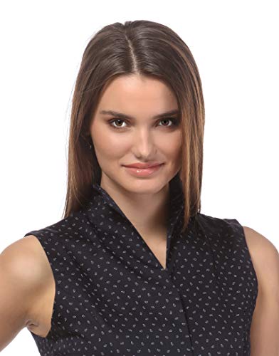 Vincenzo Boretti Camisa de Mujer Elegante, sin Manga, Corte Ligeramente más angosto, 100% algodón, Manga-Larga, Cuello cáliz, Lisa, fácil de Planchar Negro/Gris 34