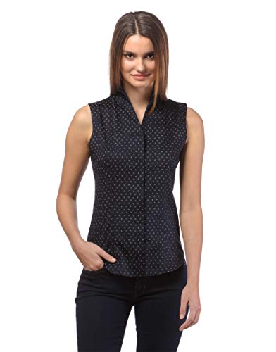Vincenzo Boretti Camisa de Mujer Elegante, sin Manga, Corte Ligeramente más angosto, 100% algodón, Manga-Larga, Cuello cáliz, Lisa, fácil de Planchar Negro/Gris 34