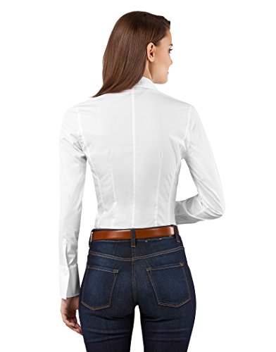 Vincenzo Boretti Camisa de Mujer Elegante y clásica, Ajustada Entallado (Slim-fit), Mezcla de algodón, Ligeramente elástica, Manga-Larga, Cuello Kent, Lisa - fácil de Planchar Blanco 36