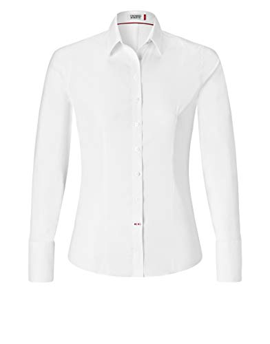 Vincenzo Boretti Camisa de Mujer Elegante y clásica, Ajustada Entallado (Slim-fit), Mezcla de algodón, Ligeramente elástica, Manga-Larga, Cuello Kent, Lisa - fácil de Planchar Blanco 36
